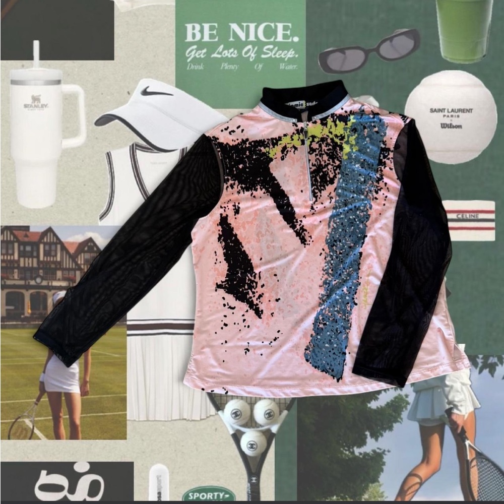 🎾 Jamie Sadock Abstract Sheer Sleeve Performance Top